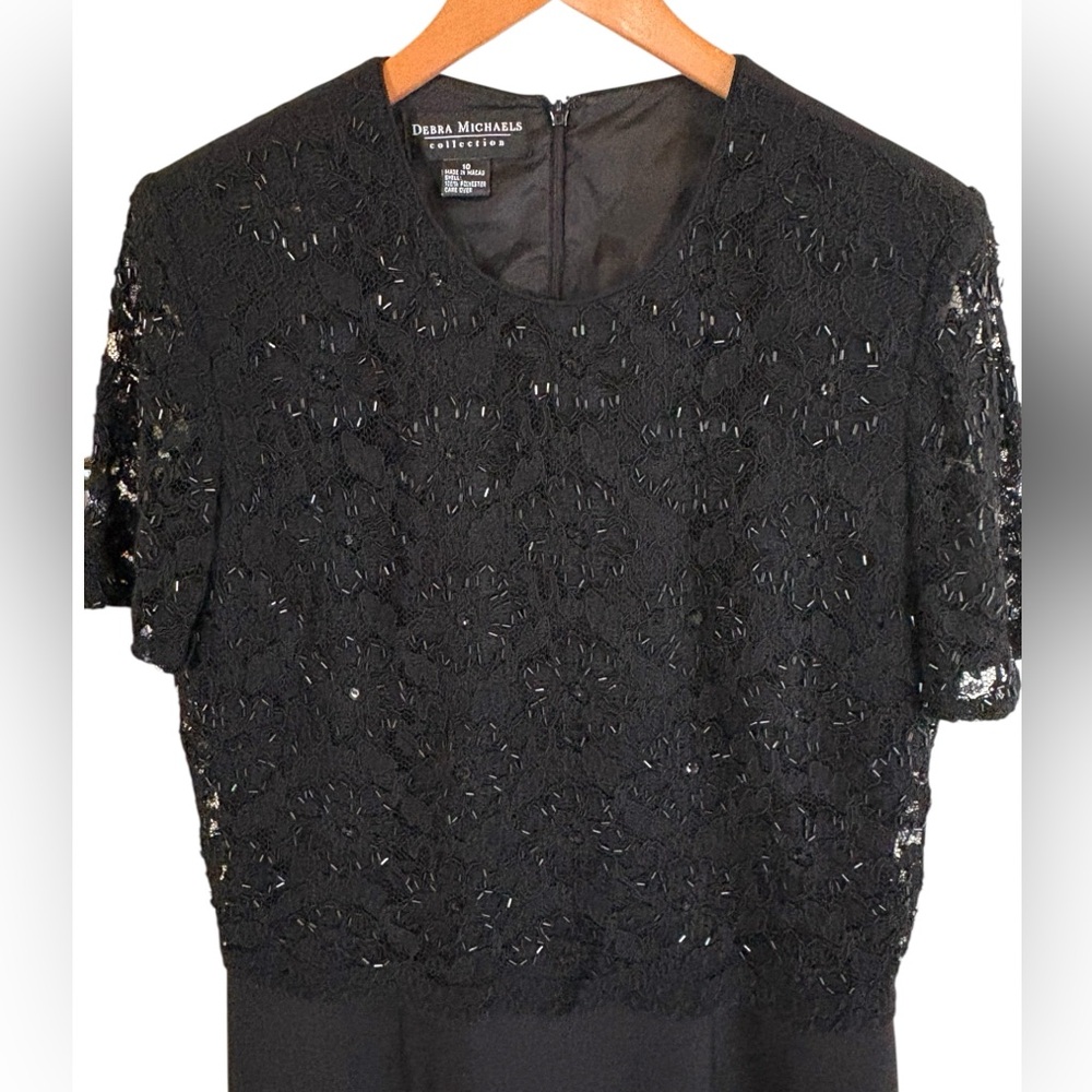 Debra Michaels Collection-size 10 black beaded lace midi dress. Beautiful! EUC!